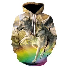 Load image into Gallery viewer, 2020 men's and women's casual round-neck hooded sweatshirts fashion 3D animal spitfire Wolf sports hoodies