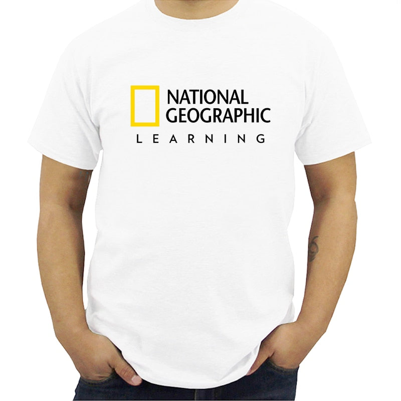 New National Geographic Logo Short Sleeve Men's WhiteT-Shirt Men modal T-shirts Summer Brand Tshirt Streetwear Plus Size
