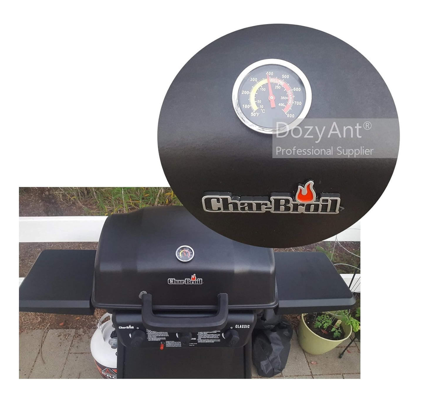 BBQ Charcoal Grill Smoker Temperature Gauge Pit Barbecue Thermometer Fahrenheit and Heat Indicator for Meat Cooking Port Lamb Beef, Stainless Steel Temp Gauge