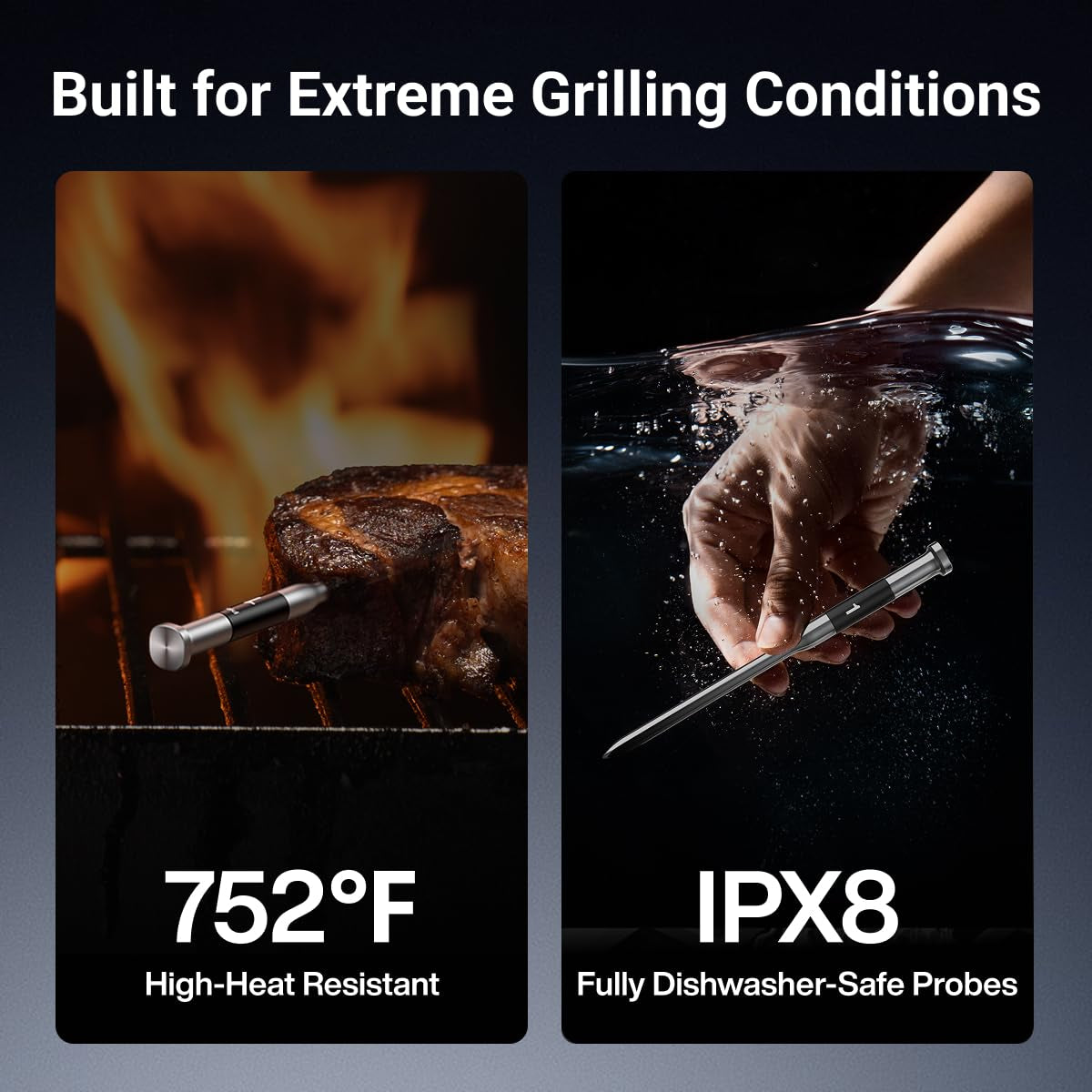 3000FT Smart Wireless Meat Thermometer, Sub-1G Long Range, 6 Sensors NIST Certified Accuracy, 2 Thin Probes, Standalone Base with Large LCD for Grill, Smoker, Oven, BBQ