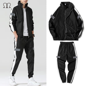 Men's Set Fashion Sports Men Sweatsuit Hip Hop Fitness Clothing Two Pieces Sweatshirt Sweatpant Male Tracksuit Black White Grey