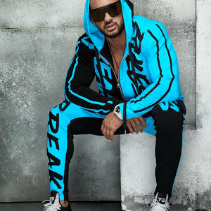 ZOGAA Tracksuit Men's Spring Autumn Casual Men Fitness Sweatsuit Sets Letter Patchwork Hooded Sweatshirt+Sweatpants Sports Suit