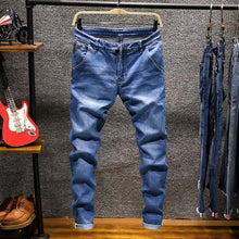 Load image into Gallery viewer, Spring Autu New Men&#39;s Elastic Cotton Stretch Jeans Pants Loose Fit Denim Trousers Men&#39;s Brand Fashion Wear and washed jean pants
