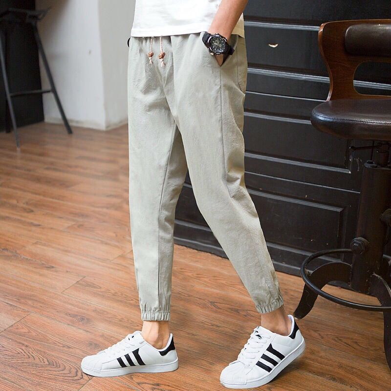 Cotton Linen Joggers Black Men's Harem Pants Harajuku Fitness Lace Up Spring Mens Trousers 2020 Summer Streetwear Clothes Male