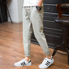 Load image into Gallery viewer, Cotton Linen Joggers Black Men&#39;s Harem Pants Harajuku Fitness Lace Up Spring Mens Trousers 2020 Summer Streetwear Clothes Male
