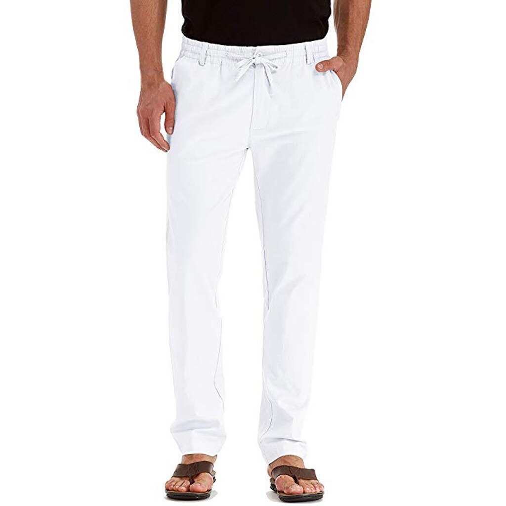 Men's Casual Linen Breathable Loose Long Pants Solid Color Straight Trousers High Quality Casual  Travel