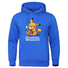 Load image into Gallery viewer, Cartoon Harajuku Men Hoodie NO COFFEE NO WORKEE Hoodies Pikachu Pokemon Sweatshirt Casual Mens Funny Streetwear Anime Pullover
