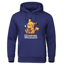 Load image into Gallery viewer, Cartoon Harajuku Men Hoodie NO COFFEE NO WORKEE Hoodies Pikachu Pokemon Sweatshirt Casual Mens Funny Streetwear Anime Pullover
