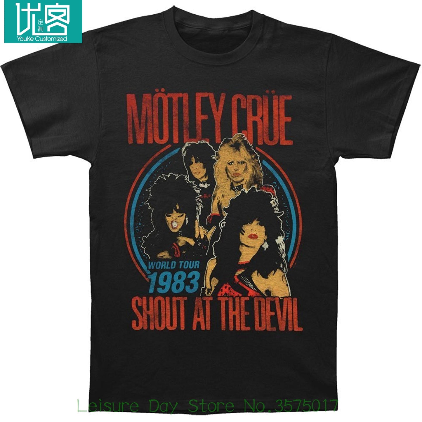Top Tees Custom Any Logo Size Global Men's Motley Crue Vintage Shout At The Devil T-shirt