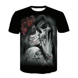 Camiseta de manga corta con estampado de calavera a la moda con logo popular de verano 2019 para hombres jóvenes