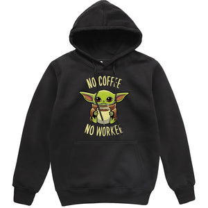 Funny Print NO COFFEE NO WORKEE Clothing Men Spring Autumn Warm Sweatshirts Stars Wars Mandalorian Baby Yoda Hoodies Streetwear