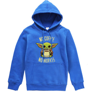 Funny Print NO COFFEE NO WORKEE Clothing Men Spring Autumn Warm Sweatshirts Stars Wars Mandalorian Baby Yoda Hoodies Streetwear