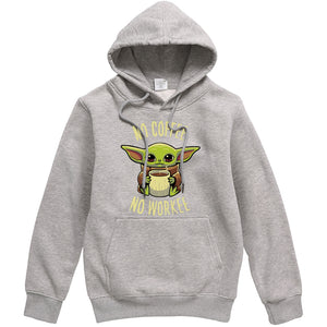 Funny Print NO COFFEE NO WORKEE Clothing Men Spring Autumn Warm Sweatshirts Stars Wars Mandalorian Baby Yoda Hoodies Streetwear