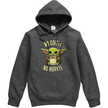 Load image into Gallery viewer, Funny Print NO COFFEE NO WORKEE Clothing Men Spring Autumn Warm Sweatshirts Stars Wars Mandalorian Baby Yoda Hoodies Streetwear
