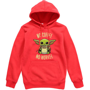 Funny Print NO COFFEE NO WORKEE Clothing Men Spring Autumn Warm Sweatshirts Stars Wars Mandalorian Baby Yoda Hoodies Streetwear