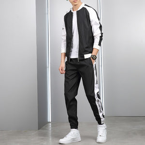 Men's Set Fashion Sports Men Sweatsuit Hip Hop Fitness Clothing Two Pieces Sweatshirt Sweatpant Male Tracksuit Black White Grey