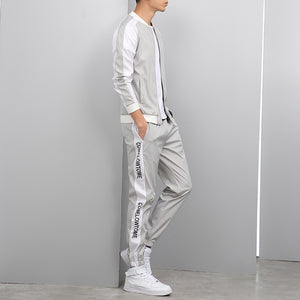 Men's Set Fashion Sports Men Sweatsuit Hip Hop Fitness Clothing Two Pieces Sweatshirt Sweatpant Male Tracksuit Black White Grey