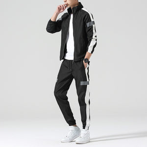 Men's Set Fashion Sports Men Sweatsuit Hip Hop Fitness Clothing Two Pieces Sweatshirt Sweatpant Male Tracksuit Black White Grey