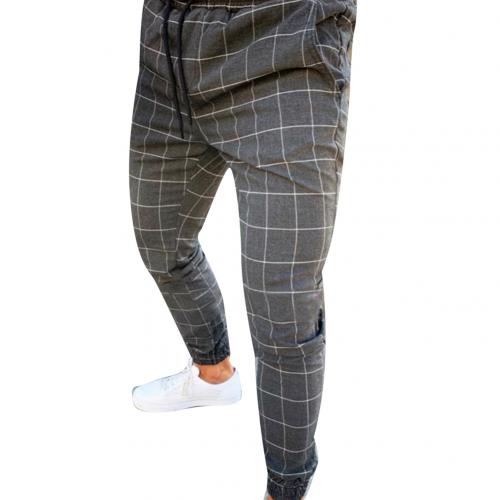 Fashion Men Pants Plaid Print Drawstring Elastic Casual Pencil Pants Trousers Jogging Pant Sports Long SlacksFor Men's Clothings