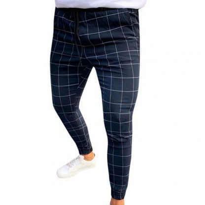 Fashion Men Pants Plaid Print Drawstring Elastic Casual Pencil Pants Trousers Jogging Pant Sports Long SlacksFor Men's Clothings