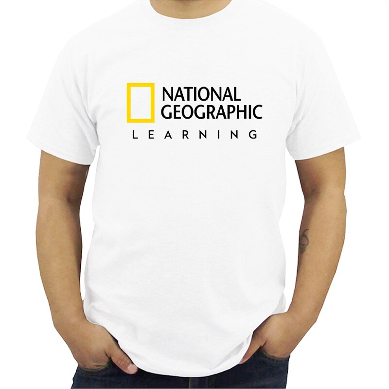 New National Geographic Logo Short Sleeve Men's WhiteT-Shirt Men modal T-shirts Summer Brand Tshirt Streetwear  Plus Size