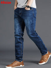 Load image into Gallery viewer, Spring jeans men&#39;s stretch blue men&#39;s high waist 130kg plus size XL oversized people slim long pants 48 46 44 42 40 38 36
