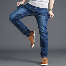 Load image into Gallery viewer, Spring jeans men&#39;s stretch blue men&#39;s high waist 130kg plus size XL oversized people slim long pants 48 46 44 42 40 38 36
