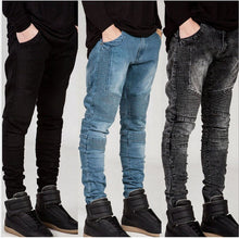 Load image into Gallery viewer, OLOME 2019 New Streetwear Mens Ripped Biker Jeans Men&#39;s Fashion Motorcycle Slim Fit Black Gray Blue Moto Denim Pants Skinny
