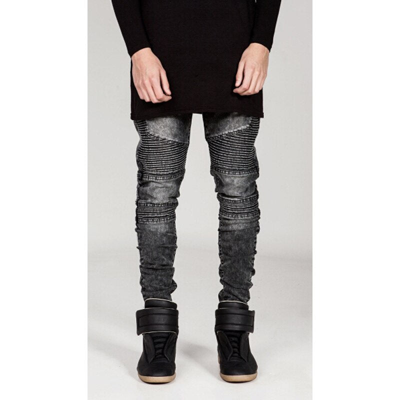 OLOME 2019 New Streetwear Mens Ripped Biker Jeans Men's Fashion Motorcycle Slim Fit Black Gray Blue Moto Denim Pants Skinny